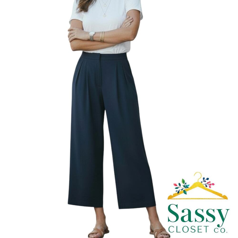 ✨ BANANA REPUBLIC Navy Linen Blend Wide Leg Pants 2P Petite 🌊